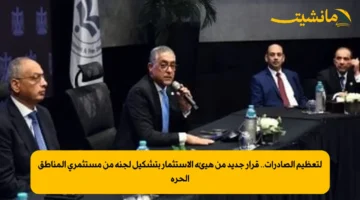 لتعظيم الصادرات.. قرار جديد من هيئة الاستثمار بتشكيل لجنة من مستثمري المناطق الحرة 1